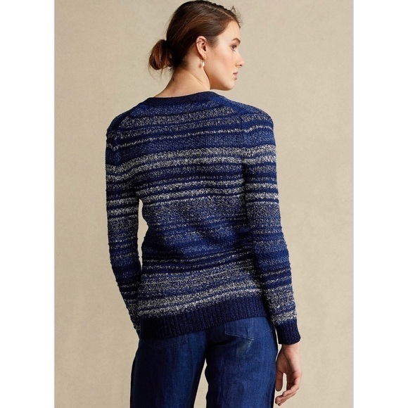 NWT POLO RALPH LAUREN Wool Linen Stripe Knit V-Neck Academia Grandpa Cardigan XS - Picture 2 of 8